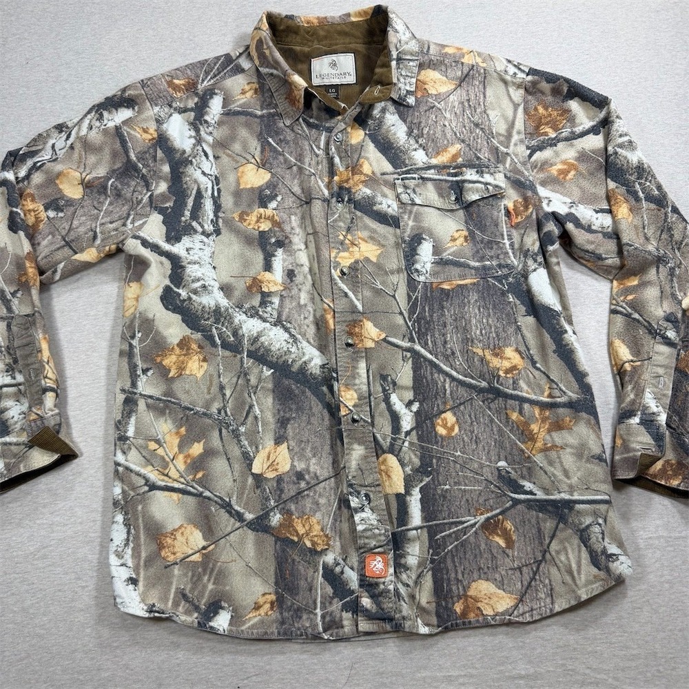 Legendary Whitetails Button-Up‎ Shirt Men's L Realtree Camo Long Sleeve